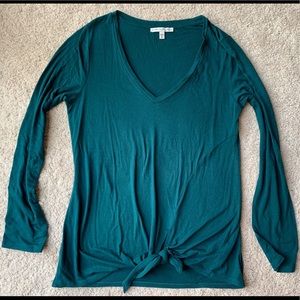 Emerald Green Long-Sleeved Tie-Front V-Neck